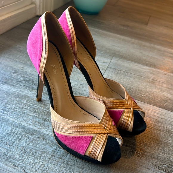 Shoes - Imported from Brazil, Rose Gold, Pink& Black Suede, Open Toed Pumps